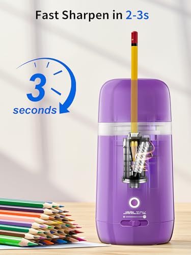JARLINK Automatic Electric Pencil Sharpener - Hands-Free Operation, 3 Sharpness Modes, 3-Second Sharpening, Rechargeable & Portable for 7-12mm Pencils, Ideal for Classroom and Home Use (Purple) - color: Purple