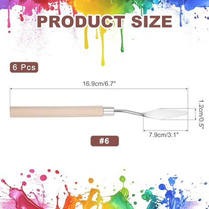 MECCANIXITY 6Pcs Palette Knife Pointed Head, 6.37" Long Palette Knives with Stainless Steel Flexible Spatula Pallet Knife and Wood Handle for Scraping, Oil Acrylic Painting Canvas - size: 6.37"