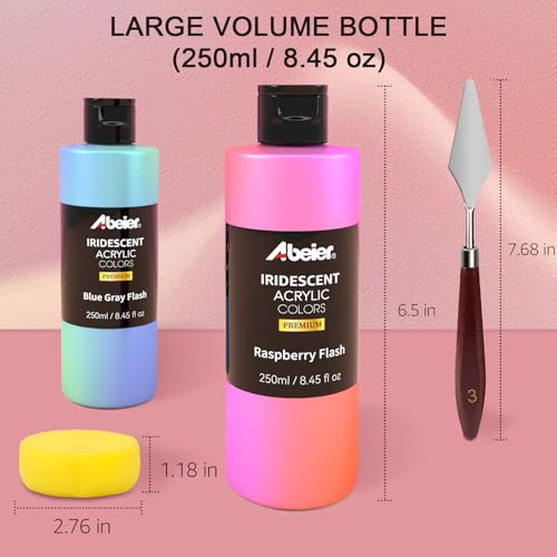ABEIER Iridescent Acrylic Paint, Set of 20 Chameleon Colors, 8.45 oz/250ml Large Bulk Bottles, Color-shifting, Non-Toxic, High Viscosity, Blendable, Paints on Rocks Crafts Canvas Wood, Fabric, Ceramic & Stone - color: 20 Colors