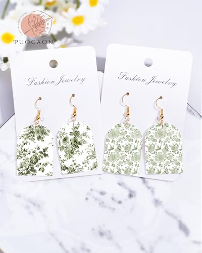 Puocaon Green Flower Clay Transfer Paper - 18 Pcs Chinoiserie Flower Art Design Transfer Sheets for Polymer Clay Brown Floral Earrings Design Jewelry Making - color: green chinoiserie