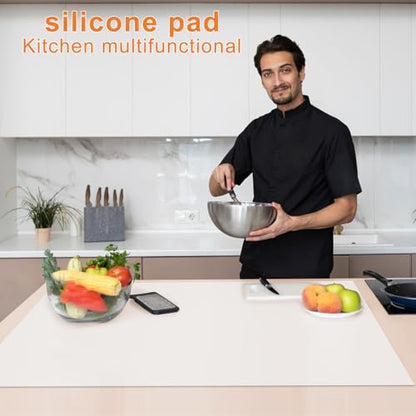 36" x 24" Extra Large Silicone Mat Soft Heat Resistant Mats Table Protector Cushion Arts Crafts Mat Non-slip Kitchen Pad for Baking Cooking Painting Working, Translucent