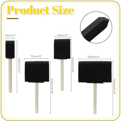 Biaungdo 4 Pcs 4 Sizes Foam Paint Brushes, Foam Sponge Brush for Painting, Sponge Paint Brushes with Wood Handle for Varnishes, Staining, DIY Crafting - size: 1inch & 2inch & 3inch & 4inch
