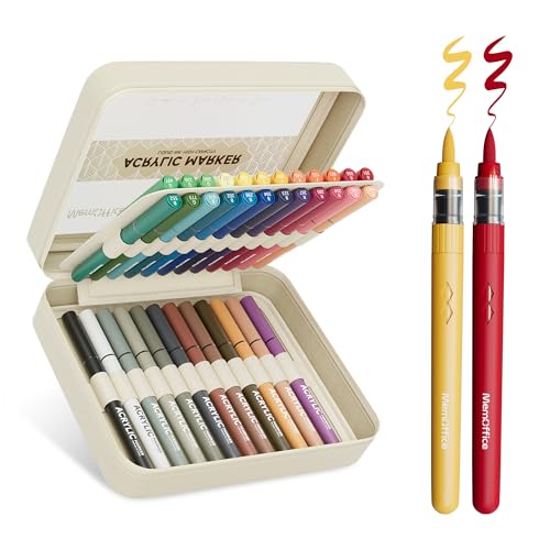 MemOffice Direct Liquid Acrylic Paint Markers, 36 Colors Brush Tip Pens with Carrying Case, No Bleed, Waterproof, for Rock, Wood, Canvas, Glass, Fabric, DIY Crafts for Adults - color: 36 Colors