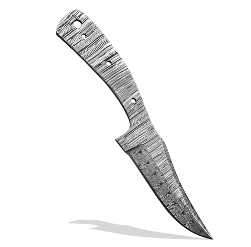 Custom Hand Forged Damascus Steel Blank Blade Diy Knife Making Kit Including Wooden Scale, Leather sheath, Pin, Damascus Blade Billet Knife Making Supply (BK-H) - color: BK-H