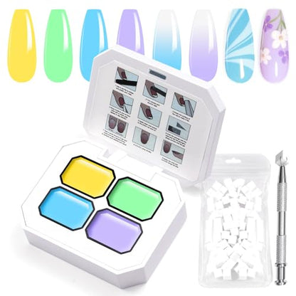 Gradient Painting Gel, 4 Bright Colors Ombre Gel Nail Polish Spring Summer Light Blue Green Sponging for Pigment Pat Aura Nails French Manicure Soak Off UV DIY Nail Art Ice Cream Dream Set - color: Ice Cream Dream Set