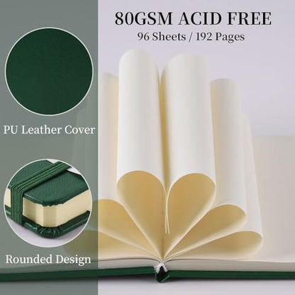 Square 5x5 inches 80gsm 96sheets/192 Pages Notebooks Blank Sketchbooks Travel Journal Pocket Hardcover Paint Writing Diary Memo Planner PU Leather Cover. Dark Green - color: PU Cover-5x5in-Dark Green