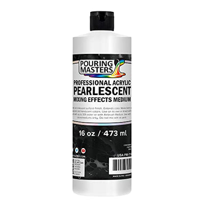 Pouring Masters 16 Oz (Pint) Acrylic Pearlescent Effects Medium - Creates Pearl Iridescent Metallic Shimmer for Fluid Art & Acrylic Painting - size: 16-ounces