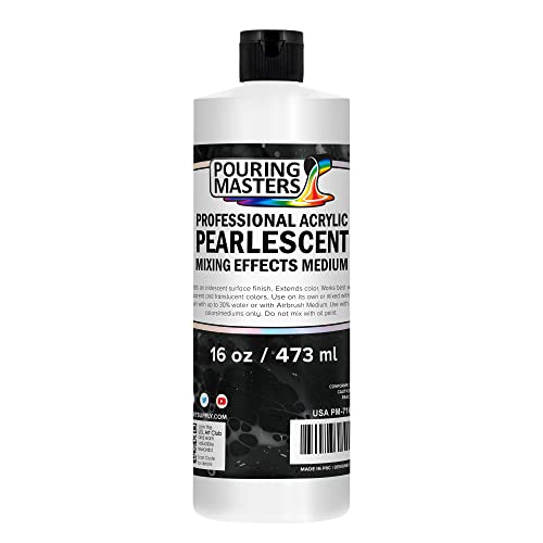 Pouring Masters 16 Oz (Pint) Acrylic Pearlescent Effects Medium - Creates Pearl Iridescent Metallic Shimmer for Fluid Art & Acrylic Painting - size: 16-ounces