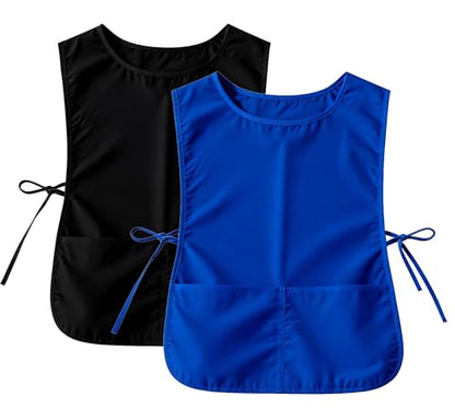 Large Smock Cobbler Apron for Men & Women, Adjustable Side Ties & 2 Pockets - color: Black +Blue