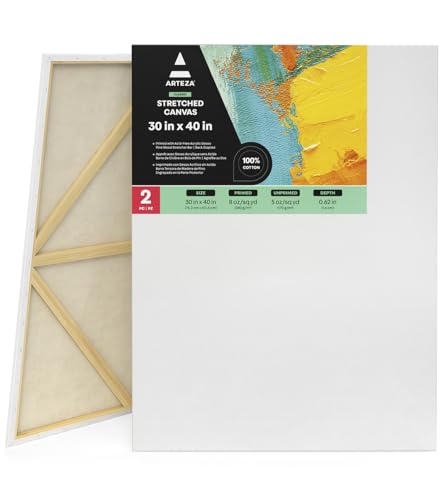 ARTEZA Stretched Canvas, 30 x 40 Inches, Pack of 2, Blank White Large Canvas for Painting for Acrylic, Oil and Gouache Paints - color: White - Classic, size: 30x40 cm, 2 Pack