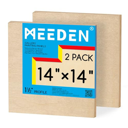 MEEDEN Unfinished Wood Canvas Board: 1-1/2" Deep 14x14” Wooden Canvas Panel Pack of 2 - Blank Cradled Wood Art Board for Painting - size: 14"x14"- 2 Pack