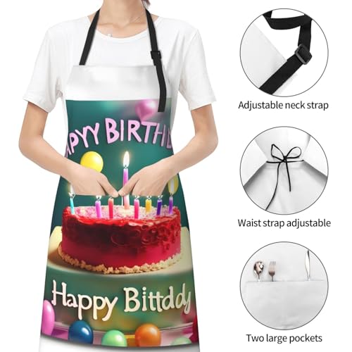 Cartoon heart sun Heavy Duty Waterproof Apron with Pockets for AdultsResistant Grilling, Gardening, Painting - color: Happy Birthday Beautiful