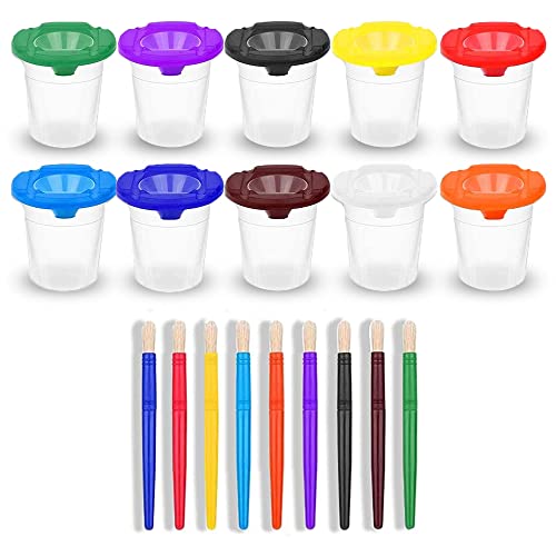 Paint Cups with Lids for Kids – 10 Paint Containers with Lids, 10 Toddler Paints Brushes – Toddler Art Supplies No Spill Painting Cups - size: 10 Pack