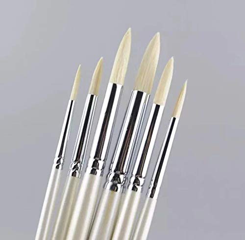 XDT#767 Round Artist Paint Brush 6 Piece Set Medium Stiff Hog Bristle Extra Long Handle #1#3#5#7#9#11, Oil Acrylic Watercolor