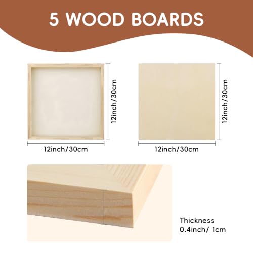 5 Pack 12x12 Inch Wood Panel Boards, Unfinished Wood Canvas Panels, Blank Wood Boards for Painting, Perfect for Mother's Day, Graduation, Father's Day DIY Crafts - size: 12 x 12 inch