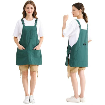 NEWGEM Waterproof Apron with Pockets for Women Cooking Painting Baking Gardening - color: 6 Pockets Dark Green
