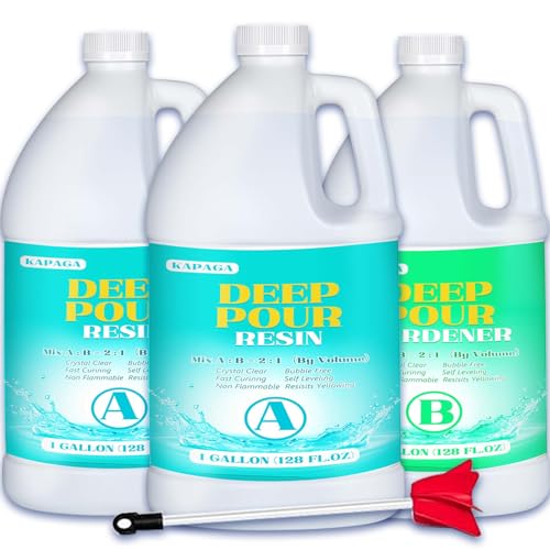 Deep Pour Epoxy Resin 3 Gallon 2-4" Inch Pour Depth Low Viscosity Crystal Clear & High Gloss, Bubble-Free Casting 2:1 Mix Ratio Resin Kit for Wood River Table Wood Filler Bar Top Art Crafts - size: 3 Gallon