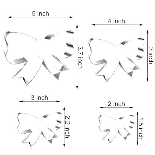 Bow Cookie Cutter Set - 5 inch, 4 inch, 3 inch, 2 inch - 4 Piece Ribbon Bow Tie Bowtie Bowknot Cookie Cutters Shapes Molds - Stainless Steel