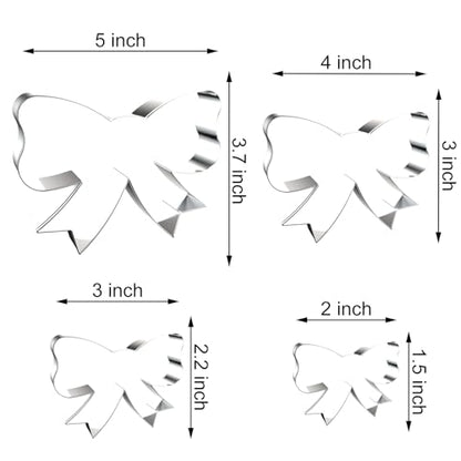 Bow Cookie Cutter Set - 5 inch, 4 inch, 3 inch, 2 inch - 4 Piece Ribbon Bow Tie Bowtie Bowknot Cookie Cutters Shapes Molds - Stainless Steel