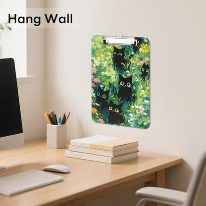 Plastic Cute Clipboard Low-Profile Metal Clip, A4 Letter Size 9 x 12.5 in, 8.5 x 11 Paper Clip Board for Teachers, Nurses, Classroom,Cute Black Cats - color: Cute Black Cats