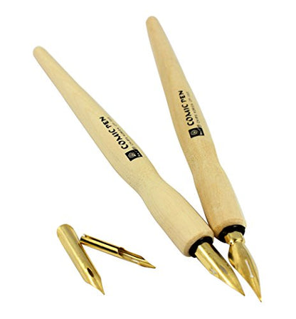 Comic Dip Pen Set, 4 Wooden Pen Handler Artist Cartoon Pen Set Calligraphy Dip Pens With 8 Nibs - Great for Manga/Comic/Calligraphy/Word Art/Pen-and-Ink Drawing
