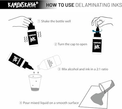 KAMENSKAYA Delaminating Alcohol Inks - Delaminating Ink Set 'Volcano' - 8 pcs. 1 Fl Oz (30 ml) Each - color: Volcano