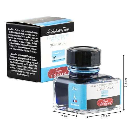 Herbin Fountain Pen Ink - 30ml Bottled - Bleu Azur - color: Bleu Azur, size: 1 fl oz