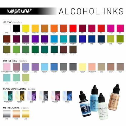 Kamenskaya Alcohol Inks for Artists: Alcohol Ink Set #20, 4 pcs. 0.51 fl oz (15 ml) Each - color: 20, style: Pastel inks