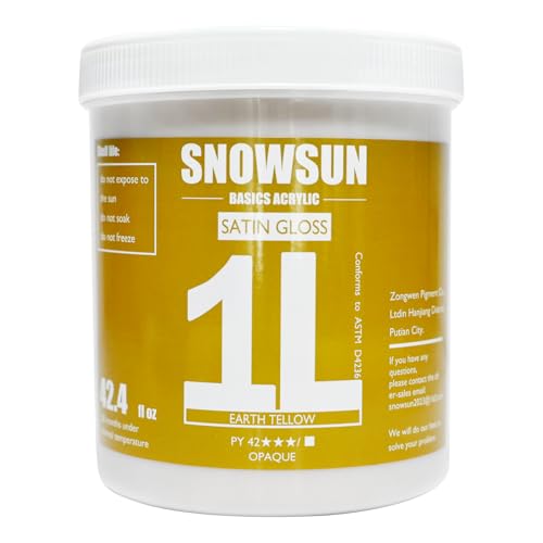 SNOWSUN Acrylic Paints, Large Bulk Heavy Body Acrylic Paint (42.4 oz, 1L) - Non Toxic Gloss Thick Art Paint for Multi-Surface, Ideal for Canvas Wood Ceramic Fabric and Leather, Stone Craft, for Artists & Beginners, Earthy Yellow - color: Earthy Yellow