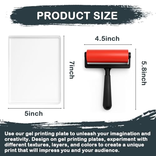 INNOVAYOU 5 * 7inch Gel Plates for Printing - Reusable, with Press Rubber, for Card Making, Arts and Crafts, Scrapbooking, Diary, Home Decoratio
