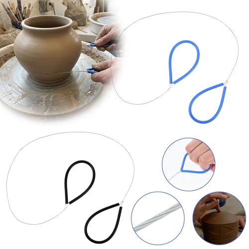 2 PCS Clay Wire Cutter, Pottery Wire Tool, Clay Cutters Tool with Black and Blue Rubber Handle for Clay-Artists Cutting Sculpting