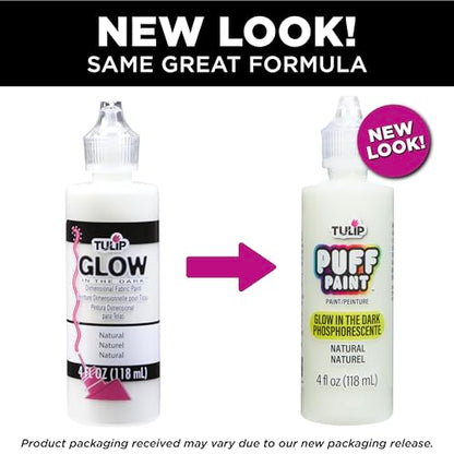 Tulip Puff Glow In The Dark Fabric Paint, Permanent Craft Paint for Clothes, DIY Projects, Notoxic, 4 fl oz, Glow Natural - color: GLOW NATURAL, size: 4 Fl Oz (Pack of 1)