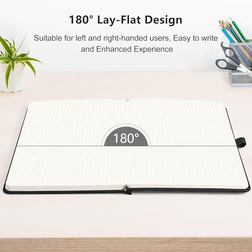 RETTACY Dotted Journal Notebook, 192 Pages, A5 Medium Size (5.7'' x 8.3''), Leather Hardcover, 100 GSM Thick Paper, for Journaling, Planning, Tracking (Black) - color: Black, style: Dotted