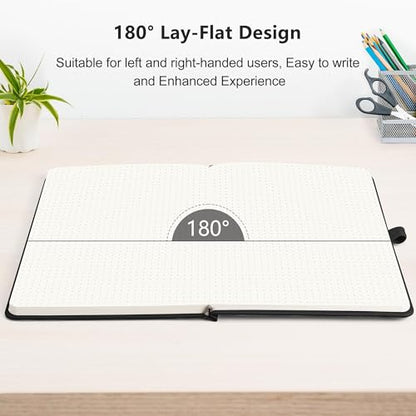 RETTACY Dotted Journal Notebook, 192 Pages, A5 Medium Size (5.7'' x 8.3''), Leather Hardcover, 100 GSM Thick Paper, for Journaling, Planning, Tracking (Black) - color: Black, style: Dotted