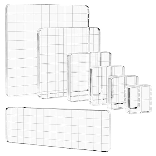 Briartw 7 Pieces Acrylic Stamp Block Clear Stamping Tools Set with Grid Lines for Scrapbooking Crafts Card Making,Clear Acrylic Stamp Block Kit with Grid Lines,Assorted Sizes,Thickness 8mm - color: 7 Pcs Smooth Edge