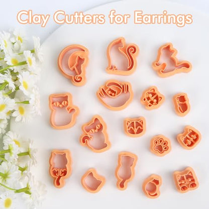 Puocaon Cats Polymer Clay Cutters - 16 Pcs Small Cat Stud Clay Cutters for Earrings, Hanging Cat Dangle Earrings Polymer Clay Cutters, Cute Kitten Gesture Clay Cutters