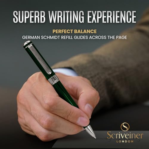 Scriveiner Personalized British Racing Green Ballpoint Pen - Stunning Green Lacquer Luxury Pen with Chrome Finish, Schmidt Ink Refill, Engraved Ball Point Gift Set for Men & Women, Custom Engraving - color: 9. British Racing Green with Chrome (Personalize