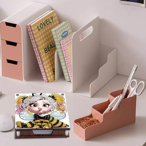 JISHSHAY 2 PCS Diamond Art Note Box Fairy Diamond Painting Note Pad Holder Elf Gem Painting Bee Gem Art Memo Boxes Mosaic Kits for Adults Embroidery Kit Memo Pad Holder, Contains 120 Sheets of Paper - color: Elf 3