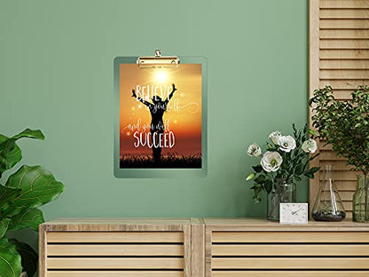 PERFORMORE 6 Pack of Plastic Clipboards, 12” x 9” Clear Acrylic Clipboards with Gold Clip, Durable Stylish Clipboard with Low Profile Clip, Perfect for Home School Classroom Office Events Seminars - style: 6 Pack GOLD