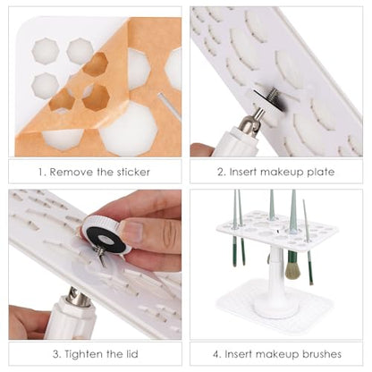 Makeup Brushes Drying Rack with Silicone Mat, Adjustable Makeup Brush Holder, Makeup Brush Display Dryer Stand, 26 Holes Acrylic Brush Organizer Stand (White) - color: White