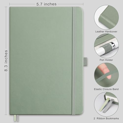 RETTACY Dotted Journal Notebook, 192 Pages, A5 Medium Size (5.7'' x 8.3''), Leather Hardcover, 100 GSM Thick Paper, for Journaling, Planning, Tracking (Sage Green) - color: Sage Green, style: Dotted