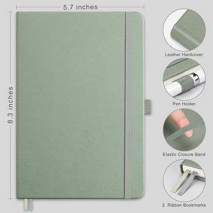 RETTACY Dotted Journal Notebook, 192 Pages, A5 Medium Size (5.7'' x 8.3''), Leather Hardcover, 100 GSM Thick Paper, for Journaling, Planning, Tracking (Sage Green) - color: Sage Green, style: Dotted
