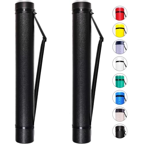 CALPALMY 2-Pack Extendable Poster Tubes Expand from 24.5” to 40” with Shoulder Strap | Carry Documents, Blueprints, Drawings and Art | Black Portable Durable Round Storage Cases with Lids and Labels - color: Black, size: large, style: Round