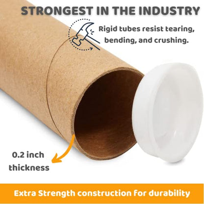 SAVUK Mailing Tubes with Plastic Caps Shipping Cardboard Blueprints Artwork Poster Extra Heavy-Duty Thickness Posters, Art Prints Multipurpose Documents Storing (1 Pack) 2x18 inch
