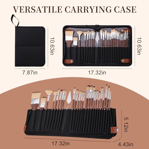 26-Piece Brush Set,Travel Watercolor Brushes, Includes Flat Brushes, Fan Brushes, Cat's Tongue Brushes, and Palette Knives.Suitable for Oil Painting and Watercolor Painting.