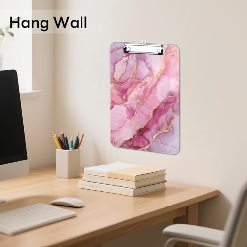 Plastic Cute Clipboard Low-Profile Metal Clip, A4 Letter Size 9 x 12.5 in, 8.5 x 11 Paper Clip Board for Teachers, Nurses, Classroom,Pink Marble - color: Pink Marble