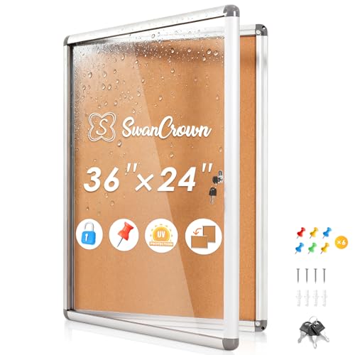 SWANCROWN 36x24 in Enclosed Bulletin Board, Lockable Cork Board Wall 6xA4 | Tamperproof, Shatterproof, Self-healing Cork Board, Silver Aluminum Frame, Notice Board for Wall, Office, School, Community - color: Sliver-c, size: 36x24 in