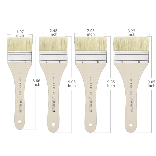 XDT#2806 Hake Artist Paint Brush 4 Piece Set #1.97in#2.48in#2.95in#3.27in, Hog Bristle Flat Brushes for Painting, Acrylic Oil Watercolor - size: #5#6#7#8 4Pc Set