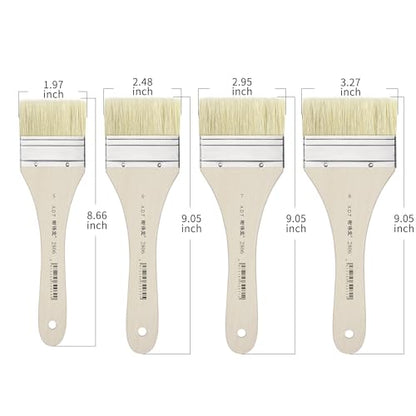 XDT#2806 Hake Artist Paint Brush 4 Piece Set #1.97in#2.48in#2.95in#3.27in, Hog Bristle Flat Brushes for Painting, Acrylic Oil Watercolor - size: #5#6#7#8 4Pc Set