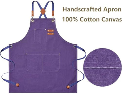 AFUN Aprons for Men Women with Large Pockets, 16-Ounce Cotton Canvas Cross Back Apron - color: Purple
